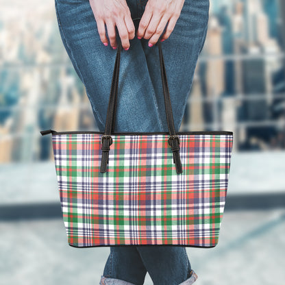Christmas Madras Plaid Print Leather Tote Bag