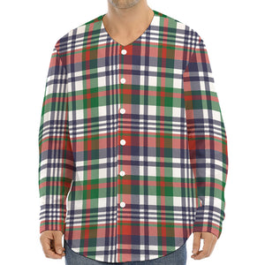 Christmas Madras Plaid Print Long Sleeve Baseball Jersey