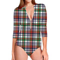 Christmas Madras Plaid Print Long Sleeve Swimsuit
