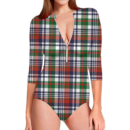 Christmas Madras Plaid Print Long Sleeve Swimsuit