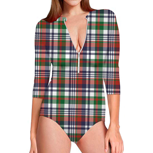 Christmas Madras Plaid Print Long Sleeve Swimsuit