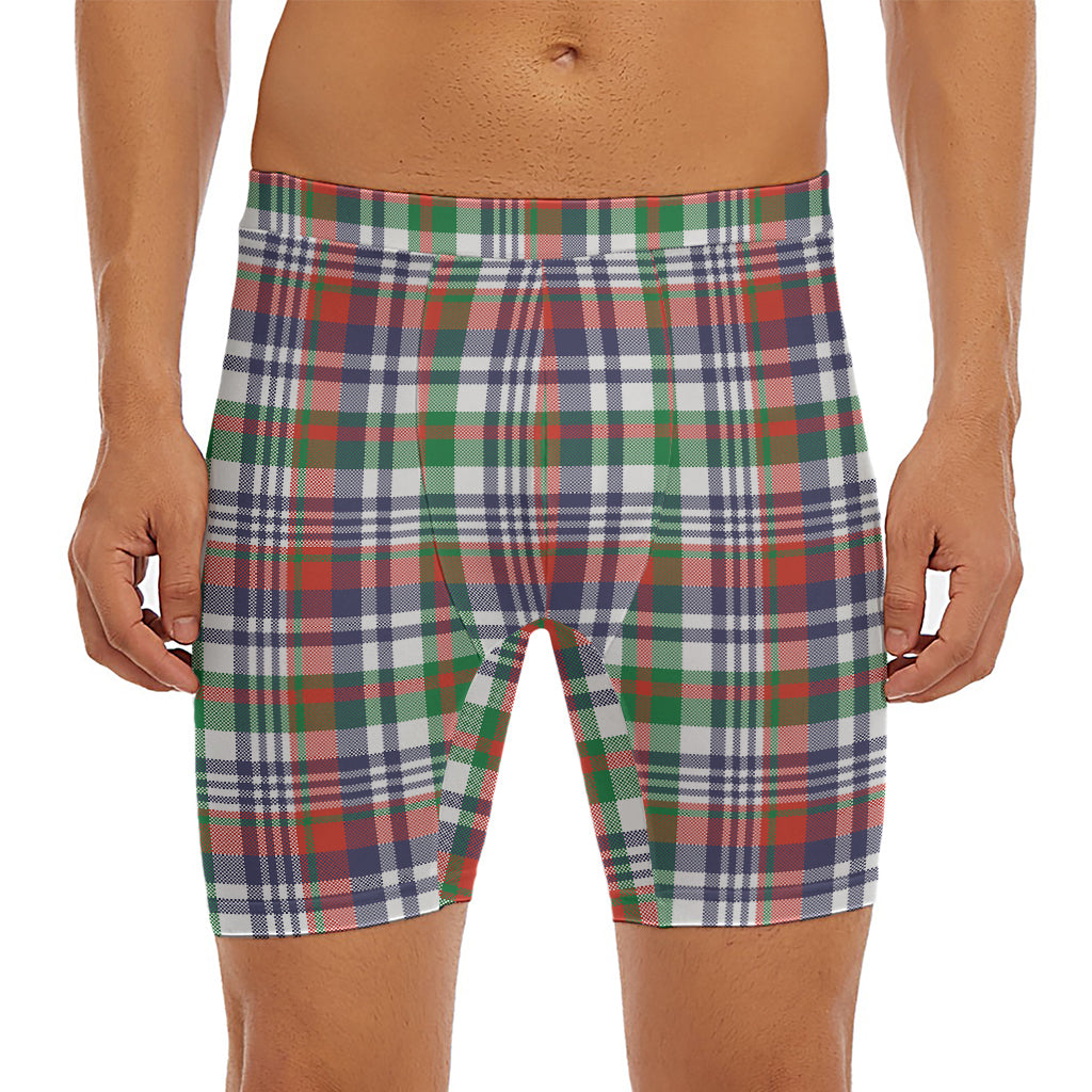 Christmas Madras Plaid Print Men's Long Boxer Briefs