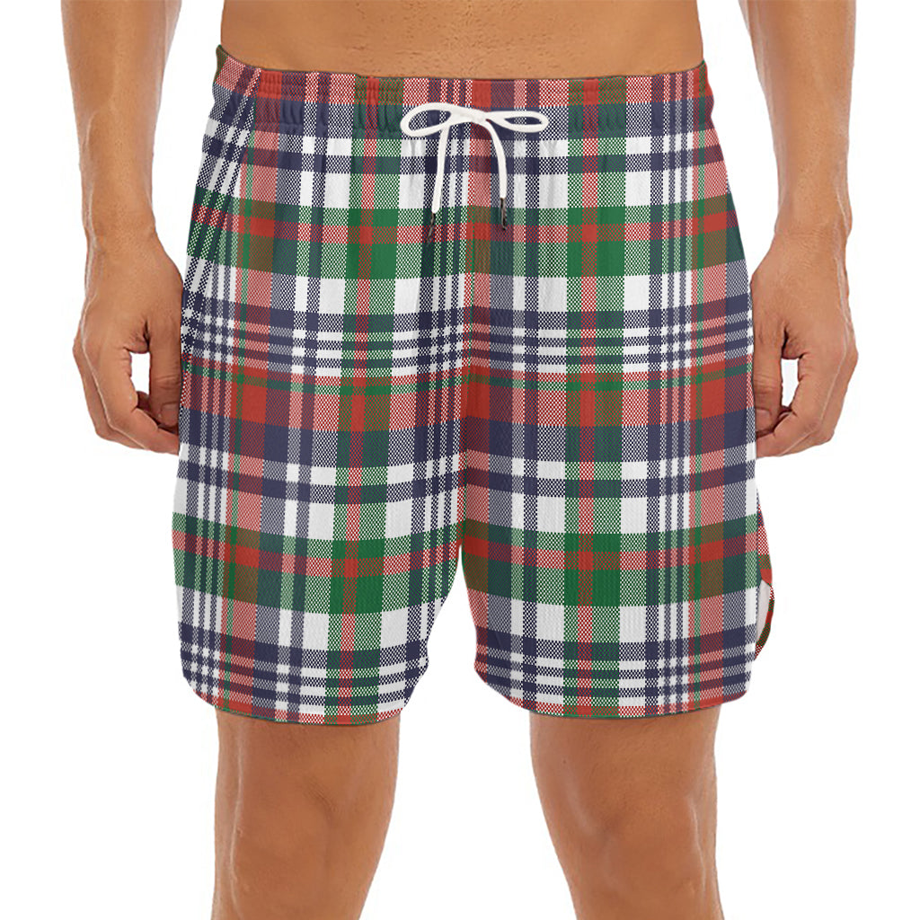 Christmas Madras Plaid Print Men's Split Running Shorts