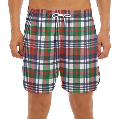 Christmas Madras Plaid Print Men's Split Running Shorts