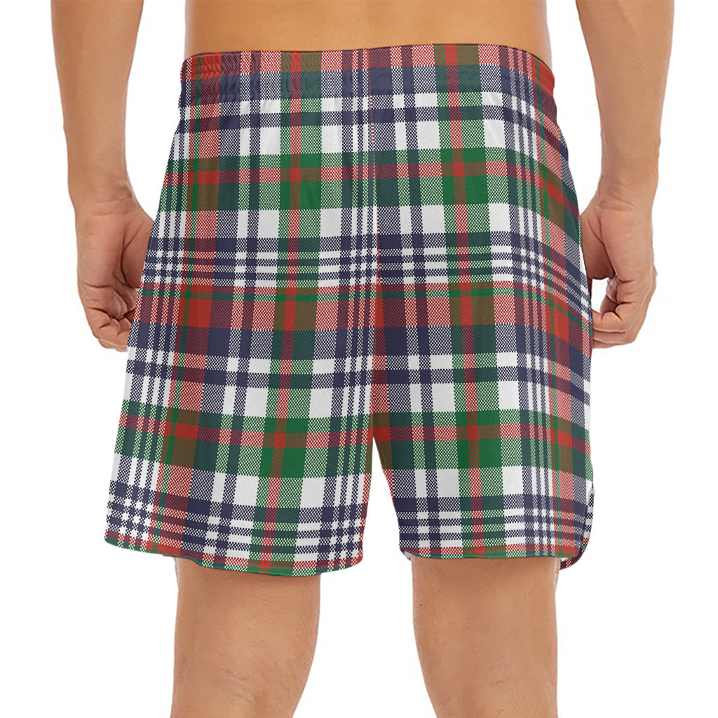 Christmas Madras Plaid Print Men's Split Running Shorts