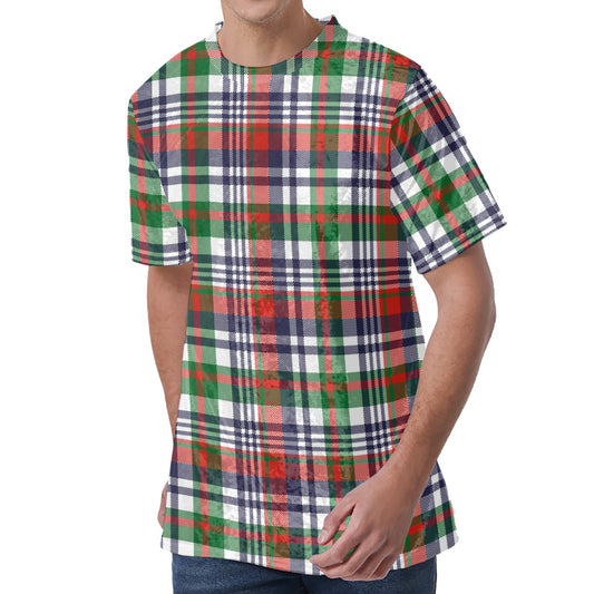 Christmas Madras Plaid Print Men's Velvet T-Shirt