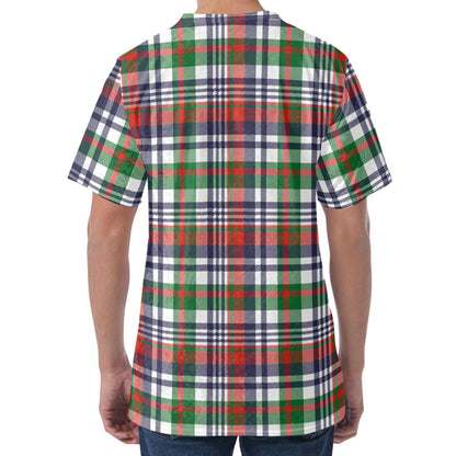 Christmas Madras Plaid Print Men's Velvet T-Shirt