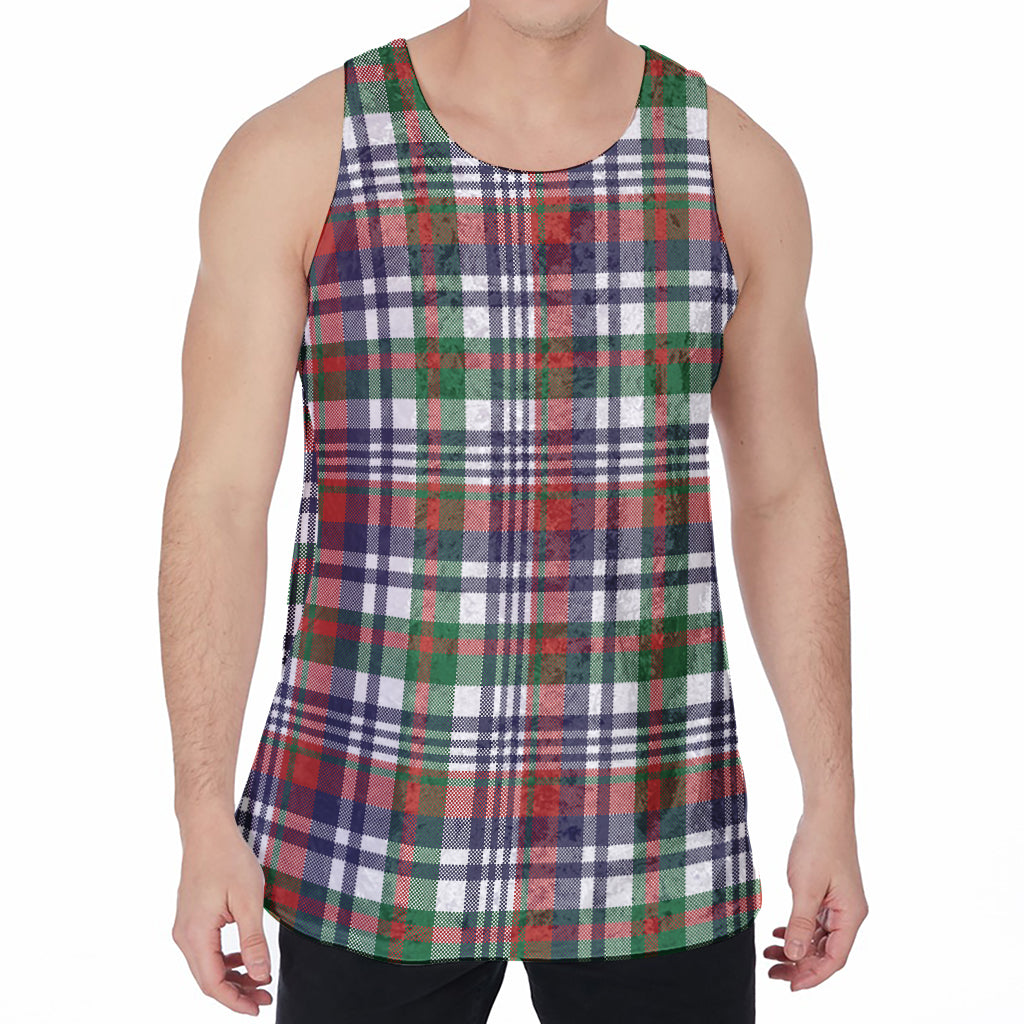 Christmas Madras Plaid Print Men's Velvet Tank Top