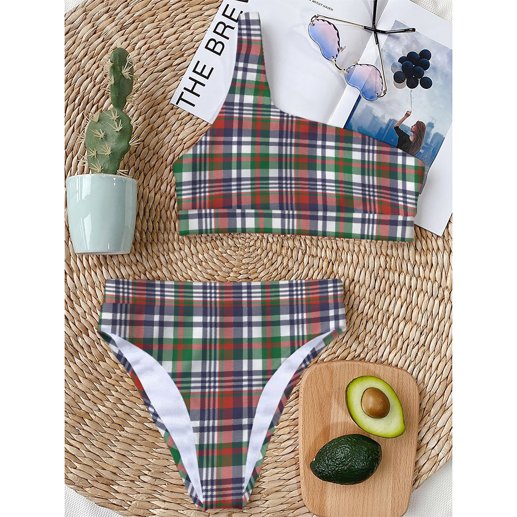 Christmas Madras Plaid Print One Shoulder Bikini Top