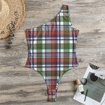 Christmas Madras Plaid Print One Shoulder Bodysuit