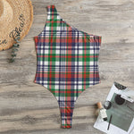 Christmas Madras Plaid Print One Shoulder Bodysuit