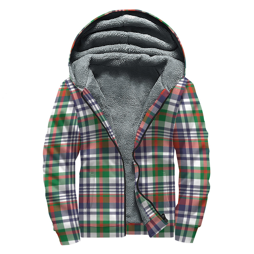 Christmas Madras Plaid Print Sherpa Lined Zip Up Hoodie