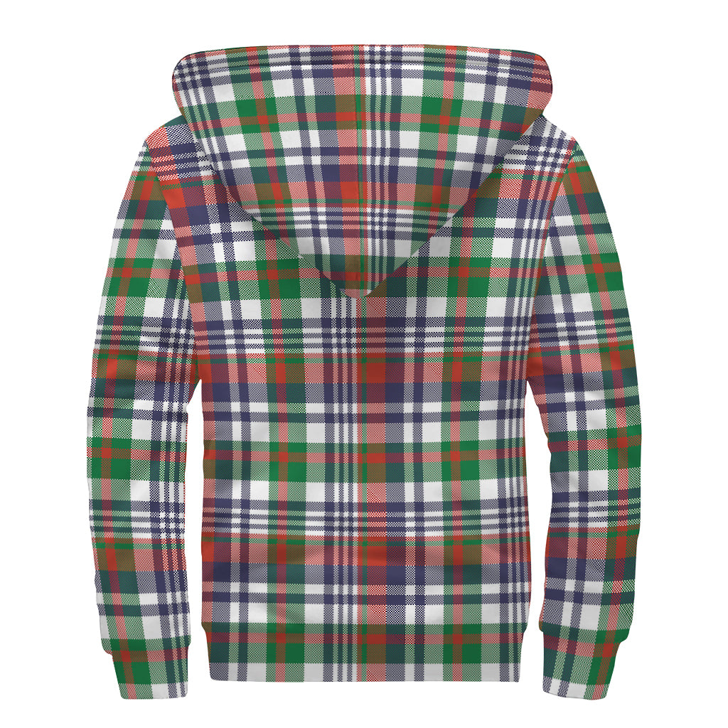 Christmas Madras Plaid Print Sherpa Lined Zip Up Hoodie