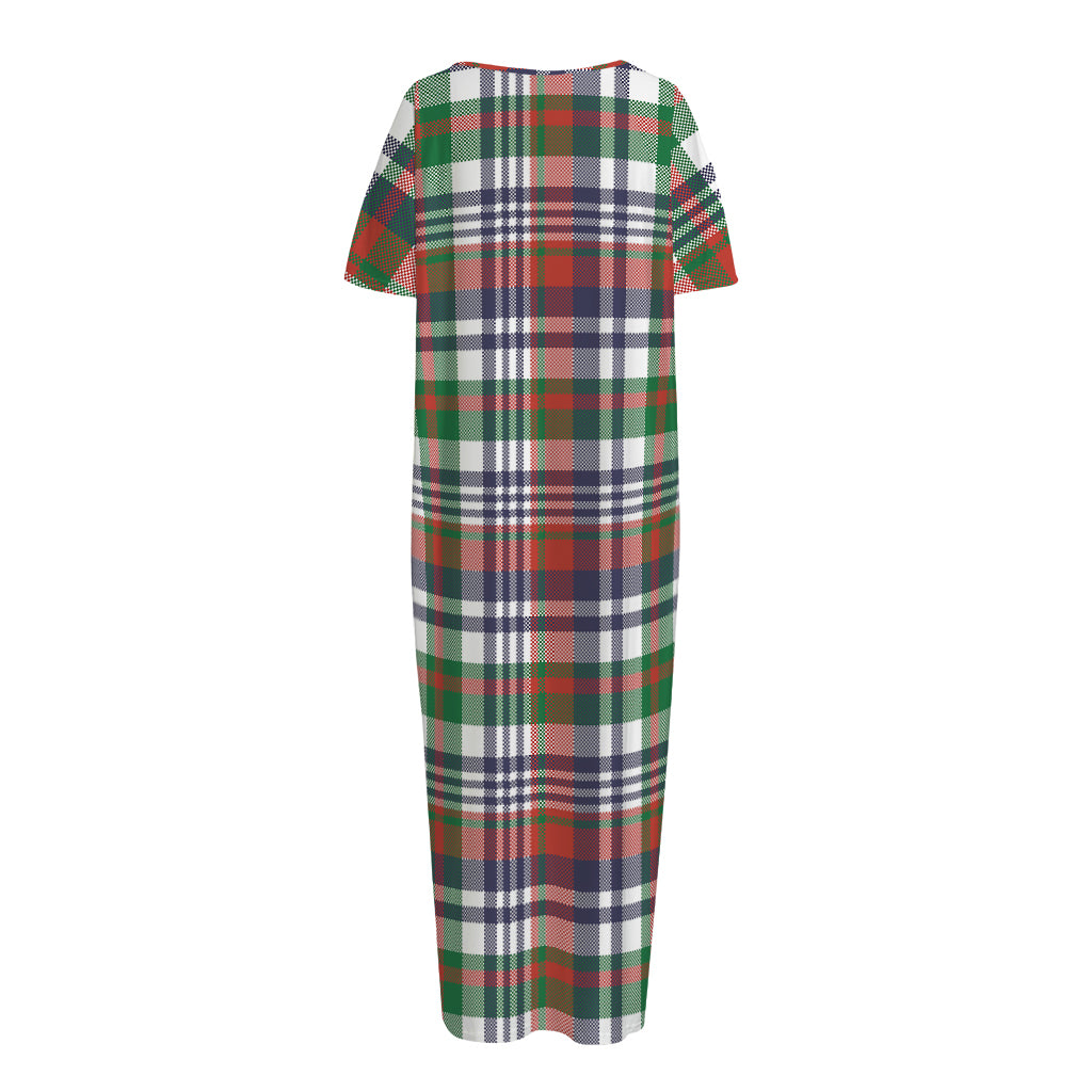 Christmas Madras Plaid Print Short Sleeve Long Nightdress