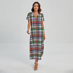 Christmas Madras Plaid Print Short Sleeve Maxi Dress