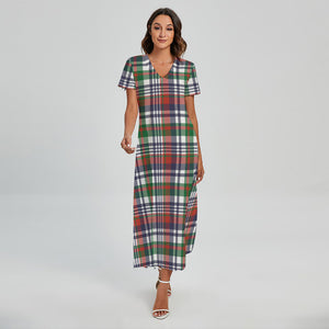 Christmas Madras Plaid Print Short Sleeve Maxi Dress