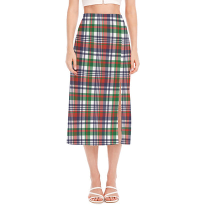 Christmas Madras Plaid Print Side Slit Midi Skirt