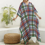Christmas Madras Plaid Print Silk V-Neck Kaftan Dress