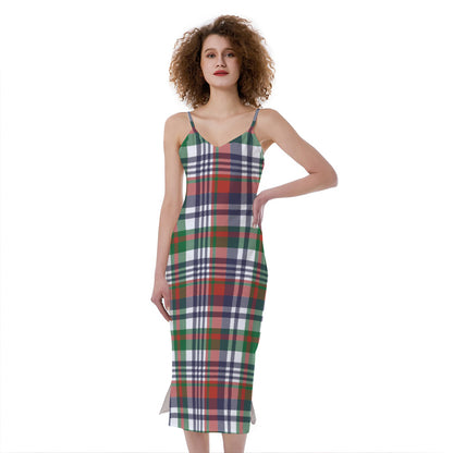 Christmas Madras Plaid Print Slim Fit Midi Cami Dress