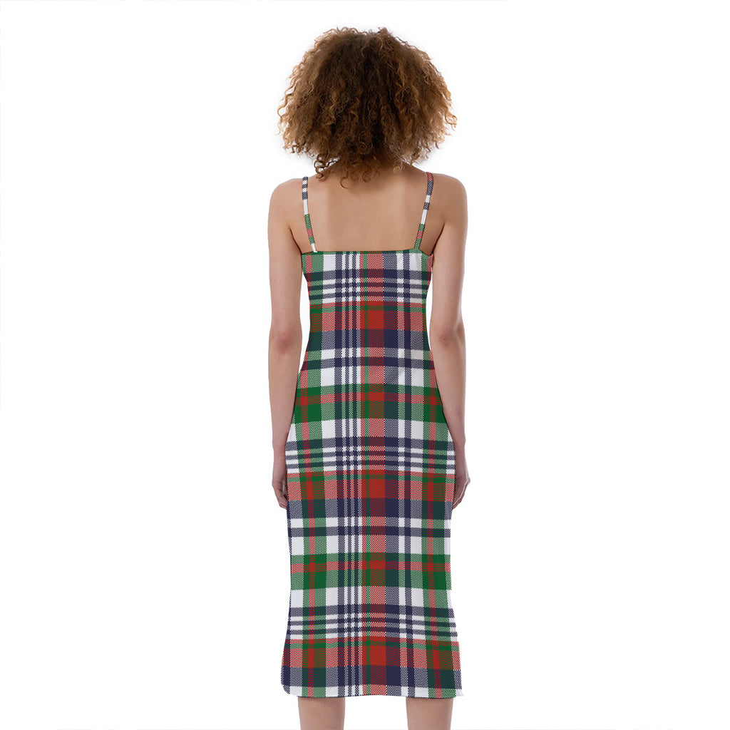 Christmas Madras Plaid Print Slim Fit Midi Cami Dress