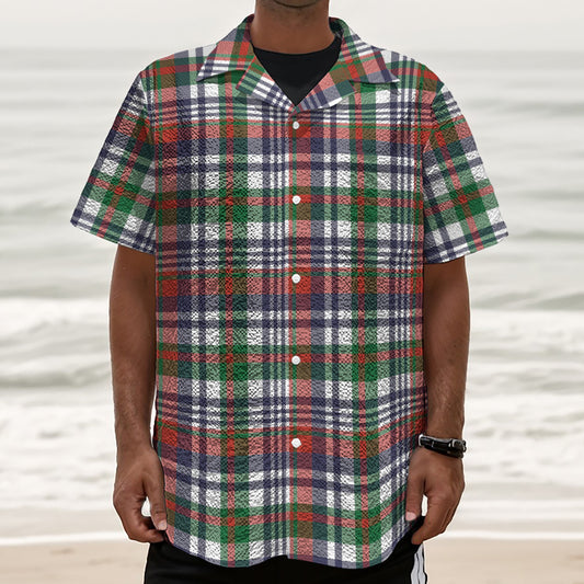 Christmas Madras Plaid Print Textured Short Sleeve Shirt