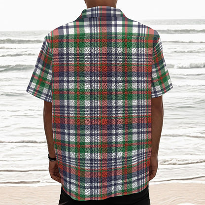 Christmas Madras Plaid Print Textured Short Sleeve Shirt