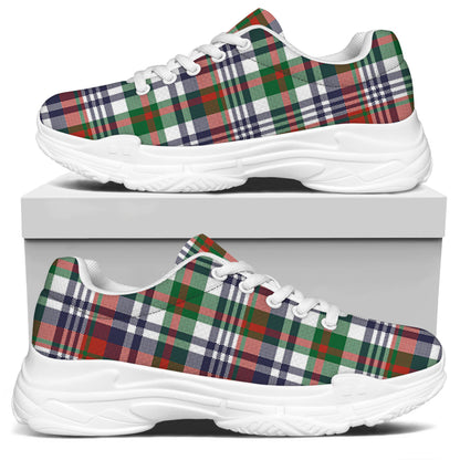 Christmas Madras Plaid Print White Chunky Shoes