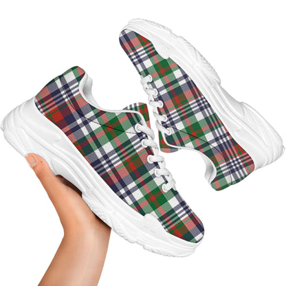 Christmas Madras Plaid Print White Chunky Shoes