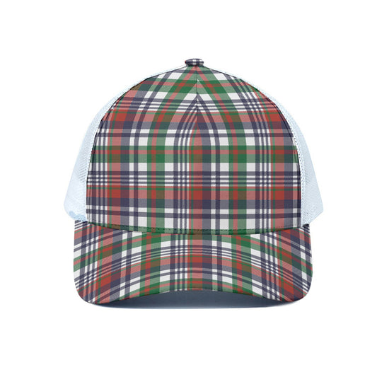 Christmas Madras Plaid Print White Mesh Trucker Cap