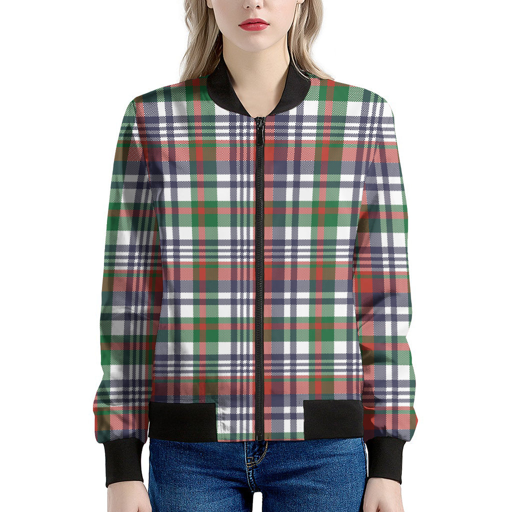 Christmas Madras Plaid Print Women's Bomber Jacket