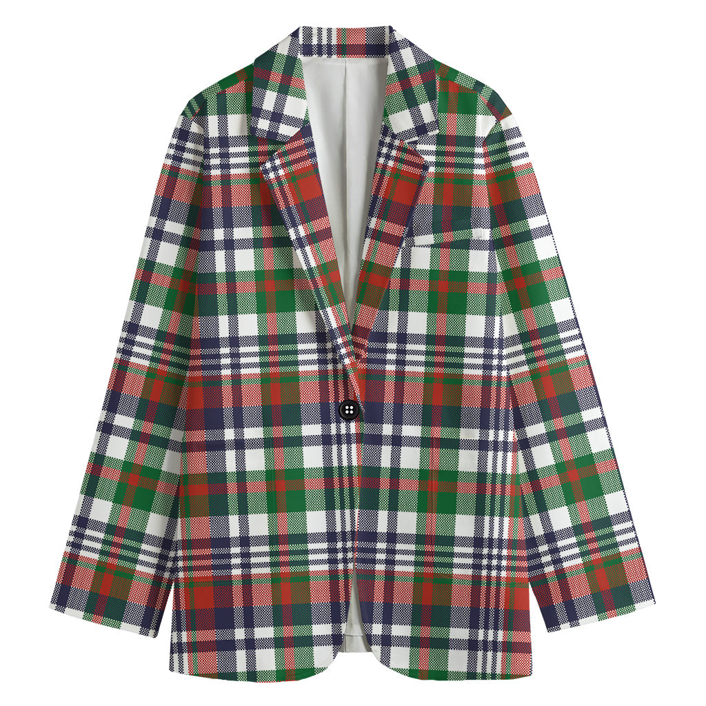 Christmas Madras Plaid Print Women's Cotton Blazer