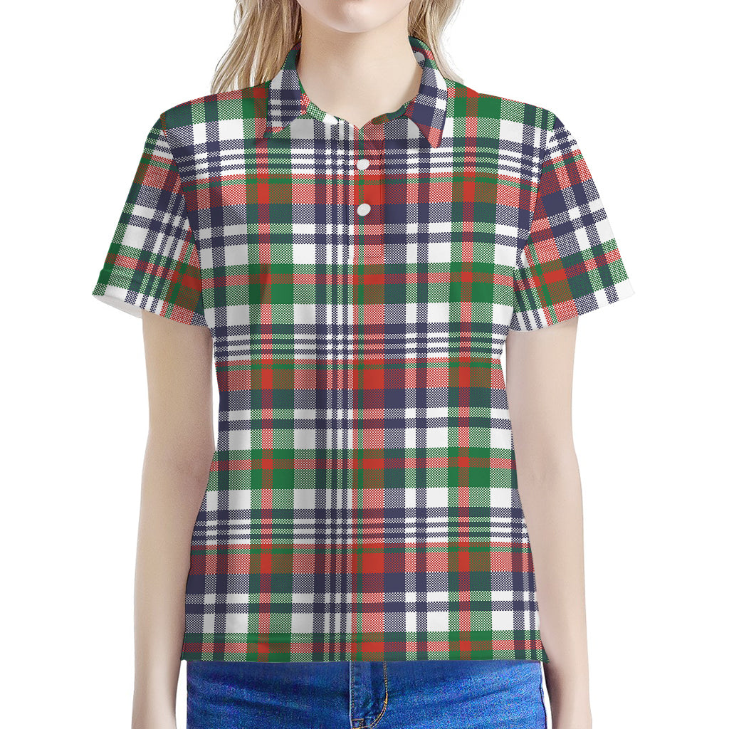 Christmas Madras Plaid Print Women's Polo Shirt