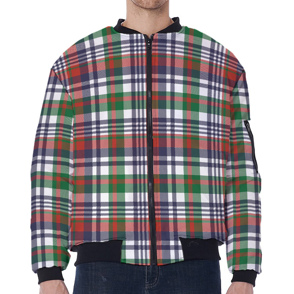 Christmas Madras Plaid Print Zip Sleeve Bomber Jacket