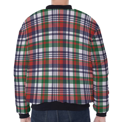 Christmas Madras Plaid Print Zip Sleeve Bomber Jacket