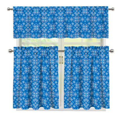 Christmas Nordic Knitted Pattern Print 3 Piece Kitchen Curtains
