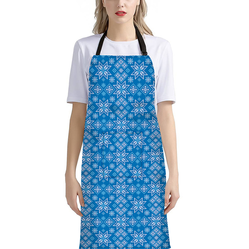 Christmas Nordic Knitted Pattern Print Bib Apron With Pocket