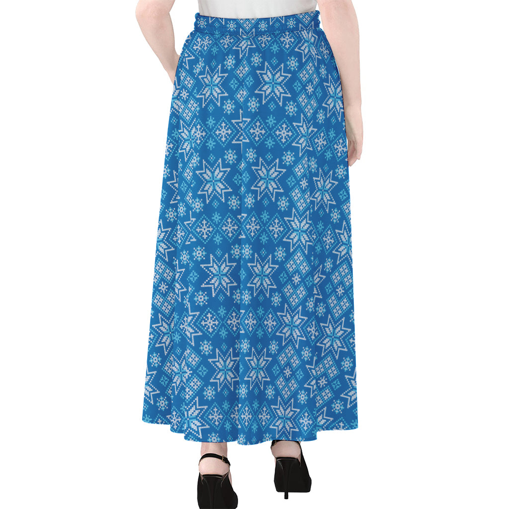 Christmas Nordic Knitted Pattern Print Chiffon Maxi Skirt