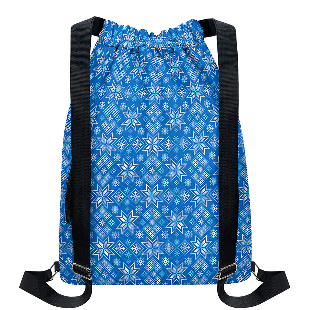 Christmas Nordic Knitted Pattern Print Drawstring Backpack