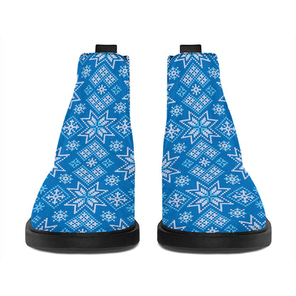 Christmas Nordic Knitted Pattern Print Flat Ankle Boots