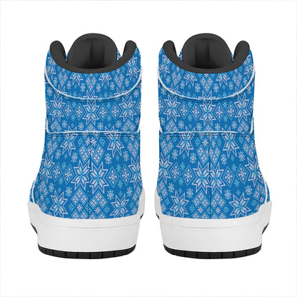 Christmas Nordic Knitted Pattern Print High Top Leather Sneakers