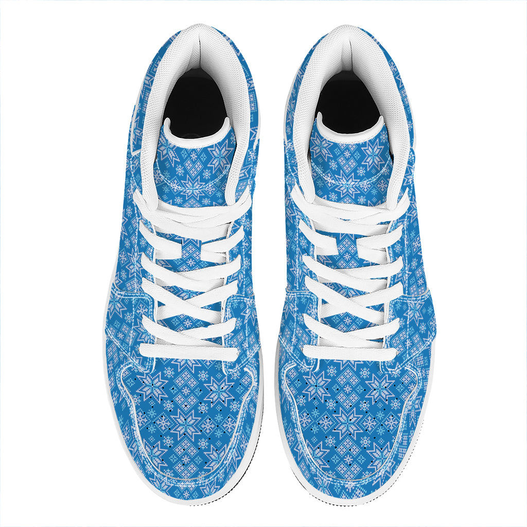 Christmas Nordic Knitted Pattern Print High Top Leather Sneakers