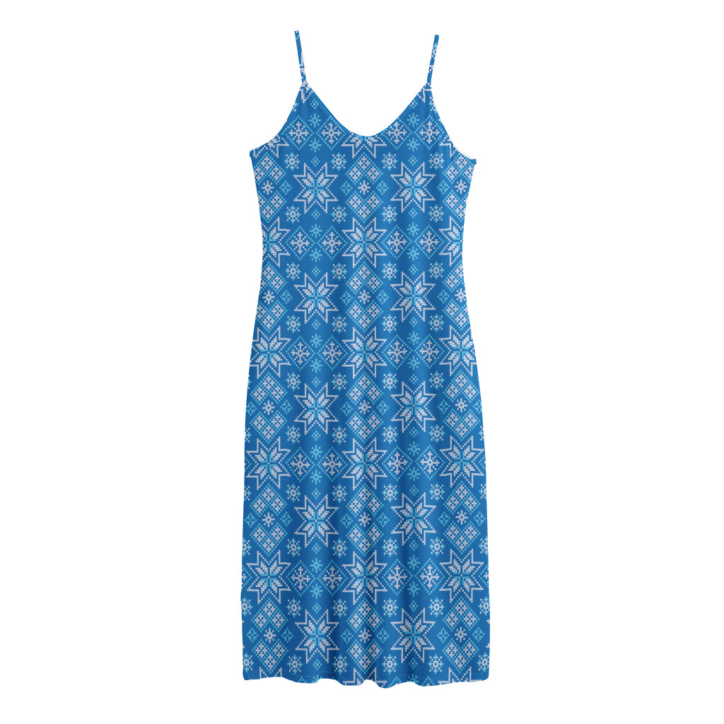 Christmas Nordic Knitted Pattern Print Jersey Midi Cami Dress