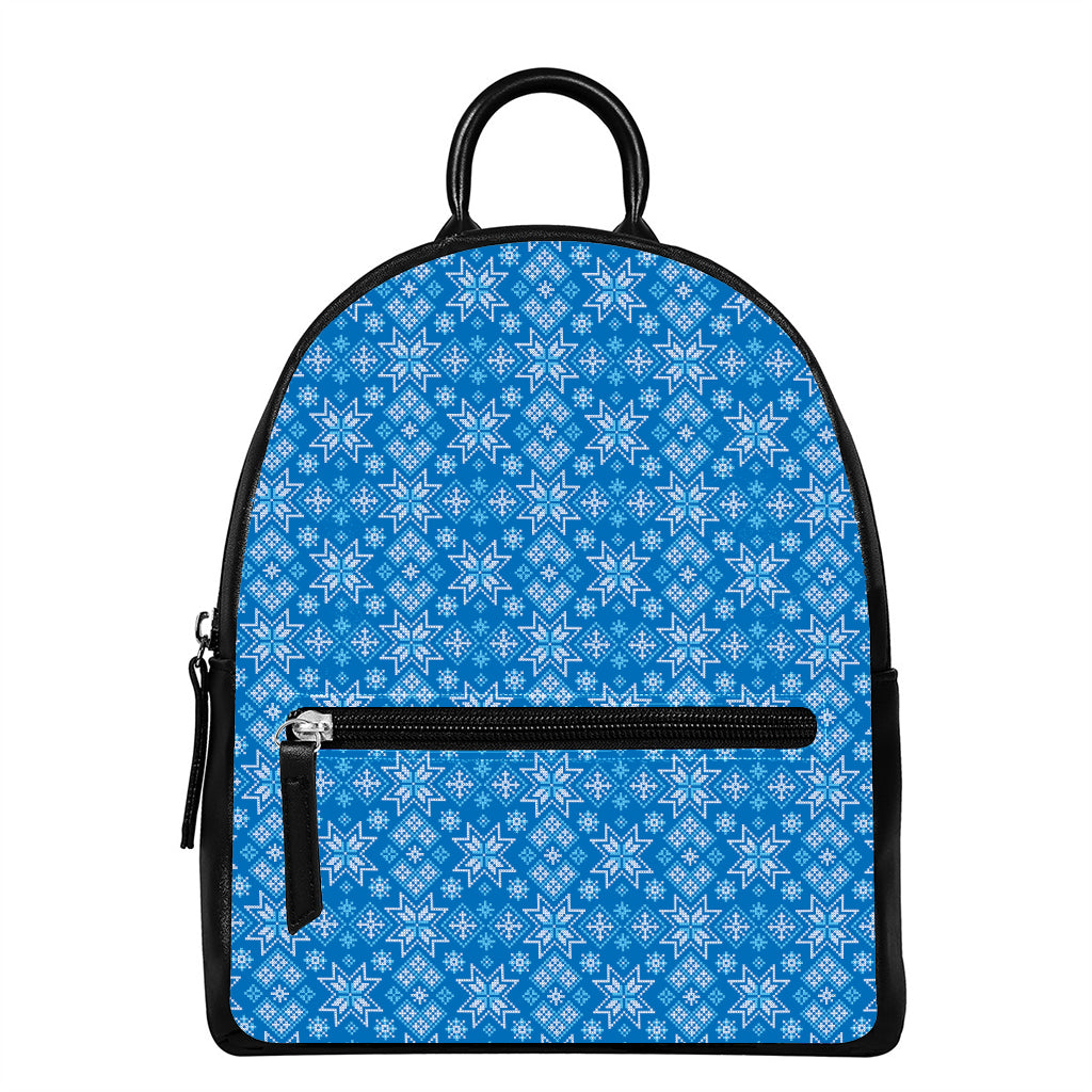 Christmas Nordic Knitted Pattern Print Leather Backpack