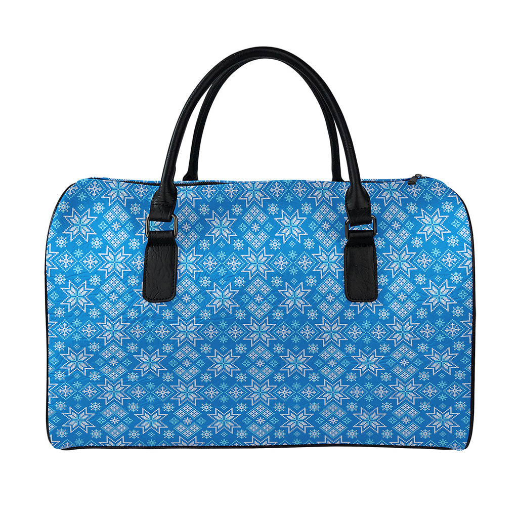 Christmas Nordic Knitted Pattern Print Leather Duffle Bag