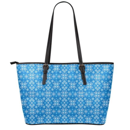 Christmas Nordic Knitted Pattern Print Leather Tote Bag
