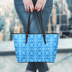 Christmas Nordic Knitted Pattern Print Leather Tote Bag