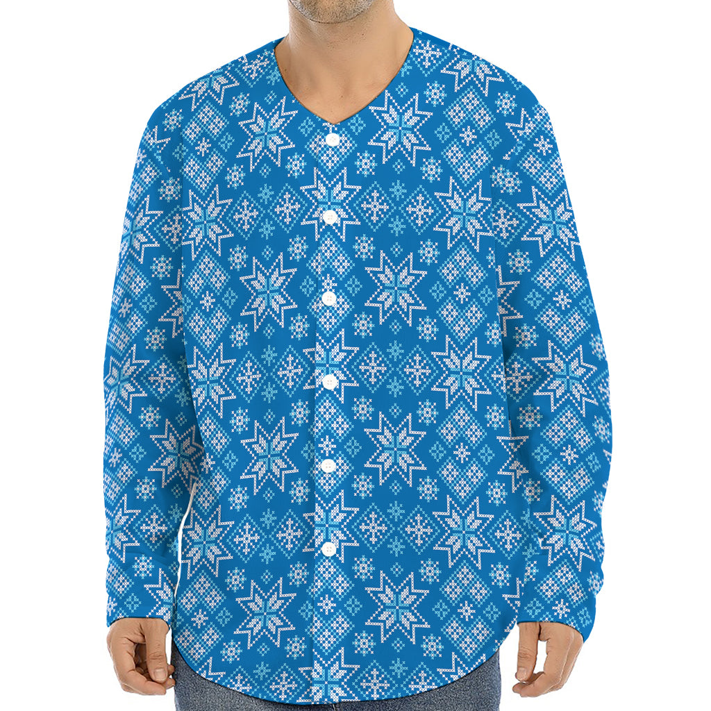 Christmas Nordic Knitted Pattern Print Long Sleeve Baseball Jersey