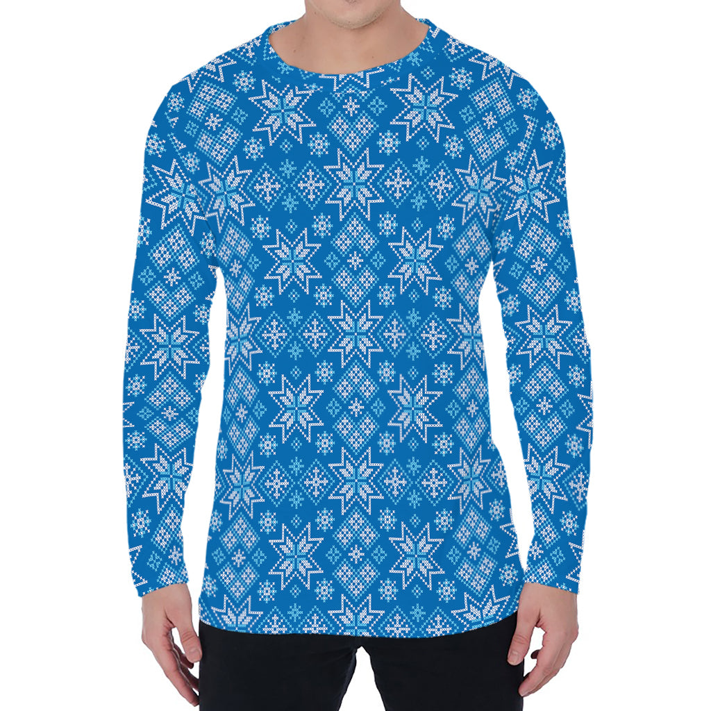 Christmas Nordic Knitted Pattern Print Men's Long Sleeve T-Shirt