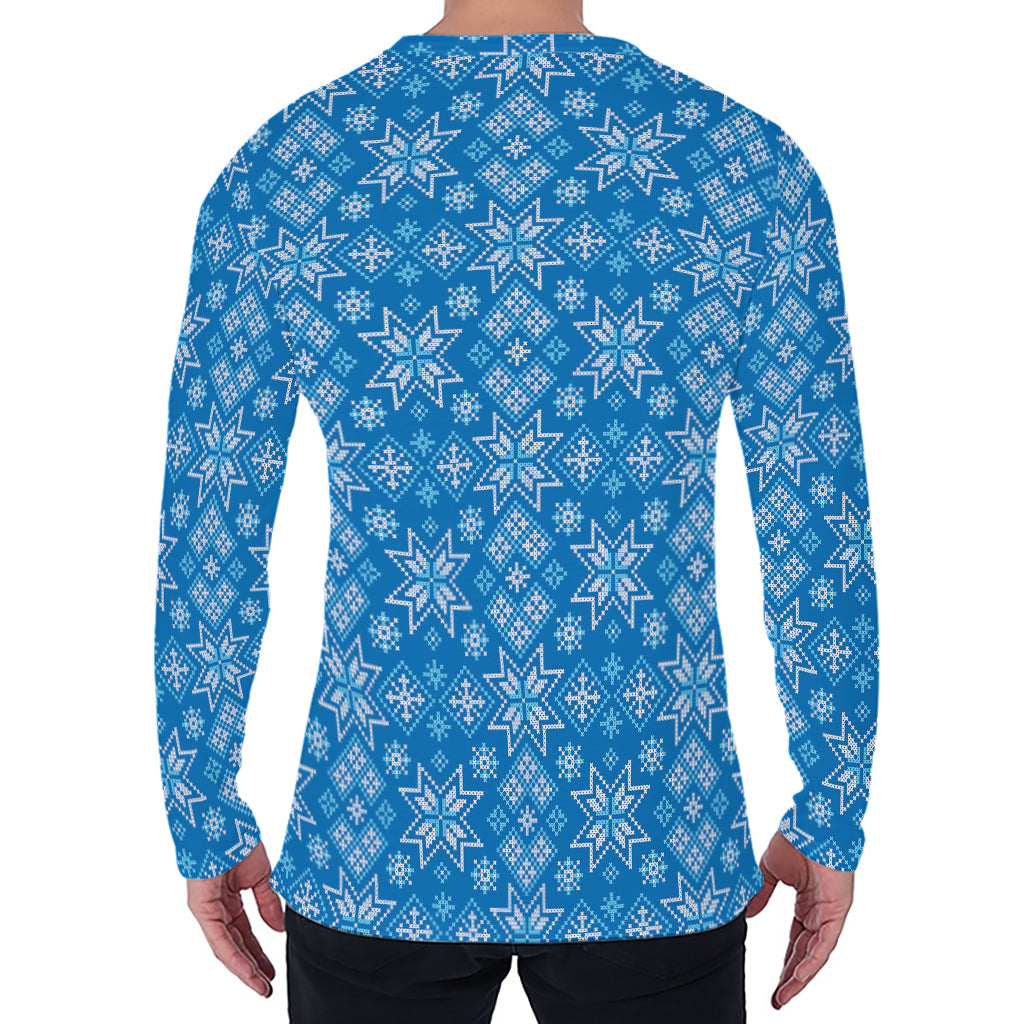 Christmas Nordic Knitted Pattern Print Men's Long Sleeve T-Shirt
