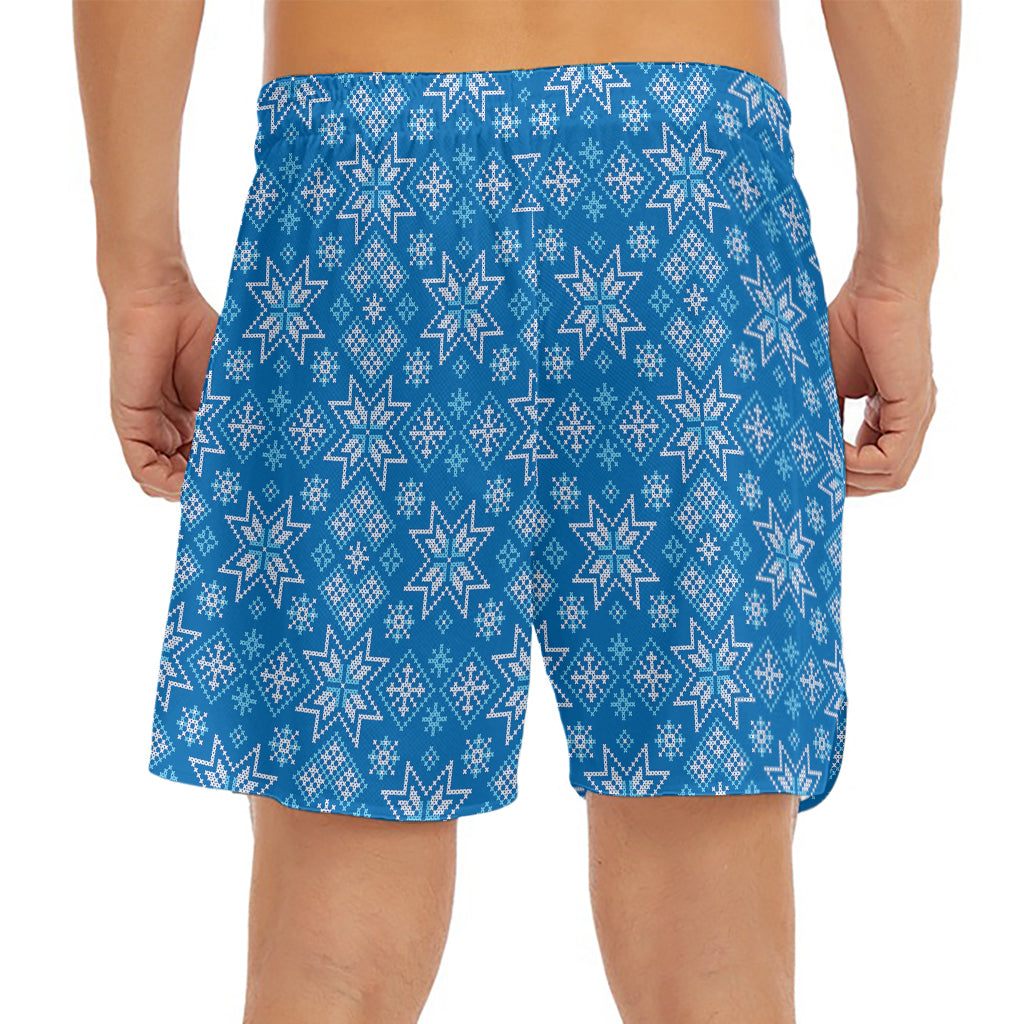 Christmas Nordic Knitted Pattern Print Men's Split Running Shorts